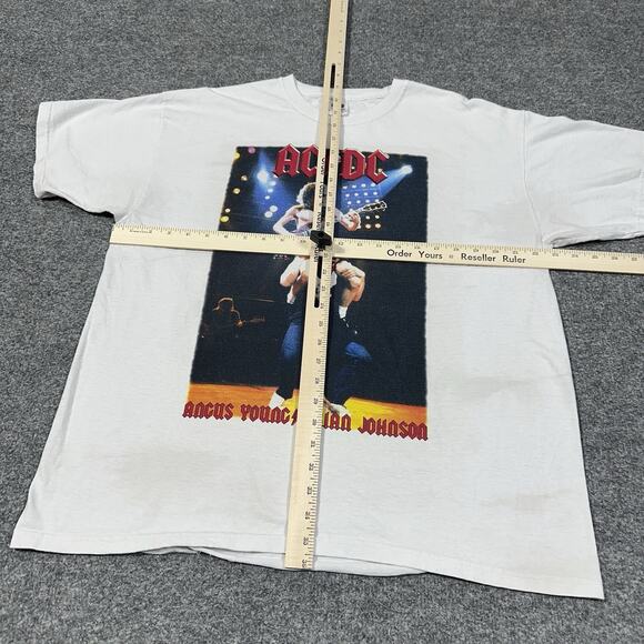 AC DC Angus Young Brian Johnson XL Shirt White Band Cotton Short Sleeve GUC - Picture 4 of 7
